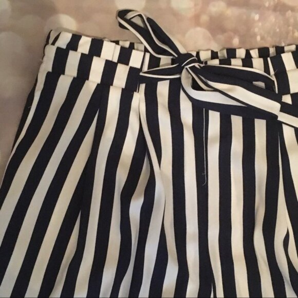 Zara Paperbag Blue White Striped Crop Trousers S - Picture 4 of 4